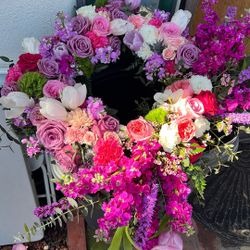 Fresh Flower Wreath With Roses Tulips Carnations - Pick Up Today 14 Feb -50$
