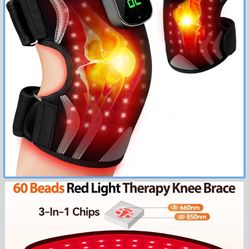 Red Light Therapy Knee Brace with Massage, 3 Vibration Knee Massager with 660nm 850nm Infrared Red Light, 5000mAh Cordless Electric Heated Knee Wrap f