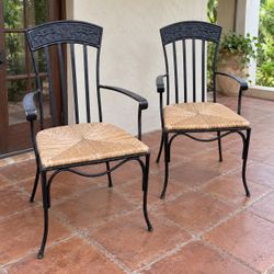Pair of Italian-Style Iron Armchairs – Woven Rush Seats