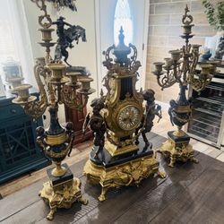 Beautiful Imperial Brevettato Clock & Candelabra 3-Pieces Set Made in Italy. 
