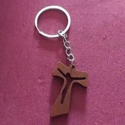 Wood Cross Keychain Religous Keyring Key Ring