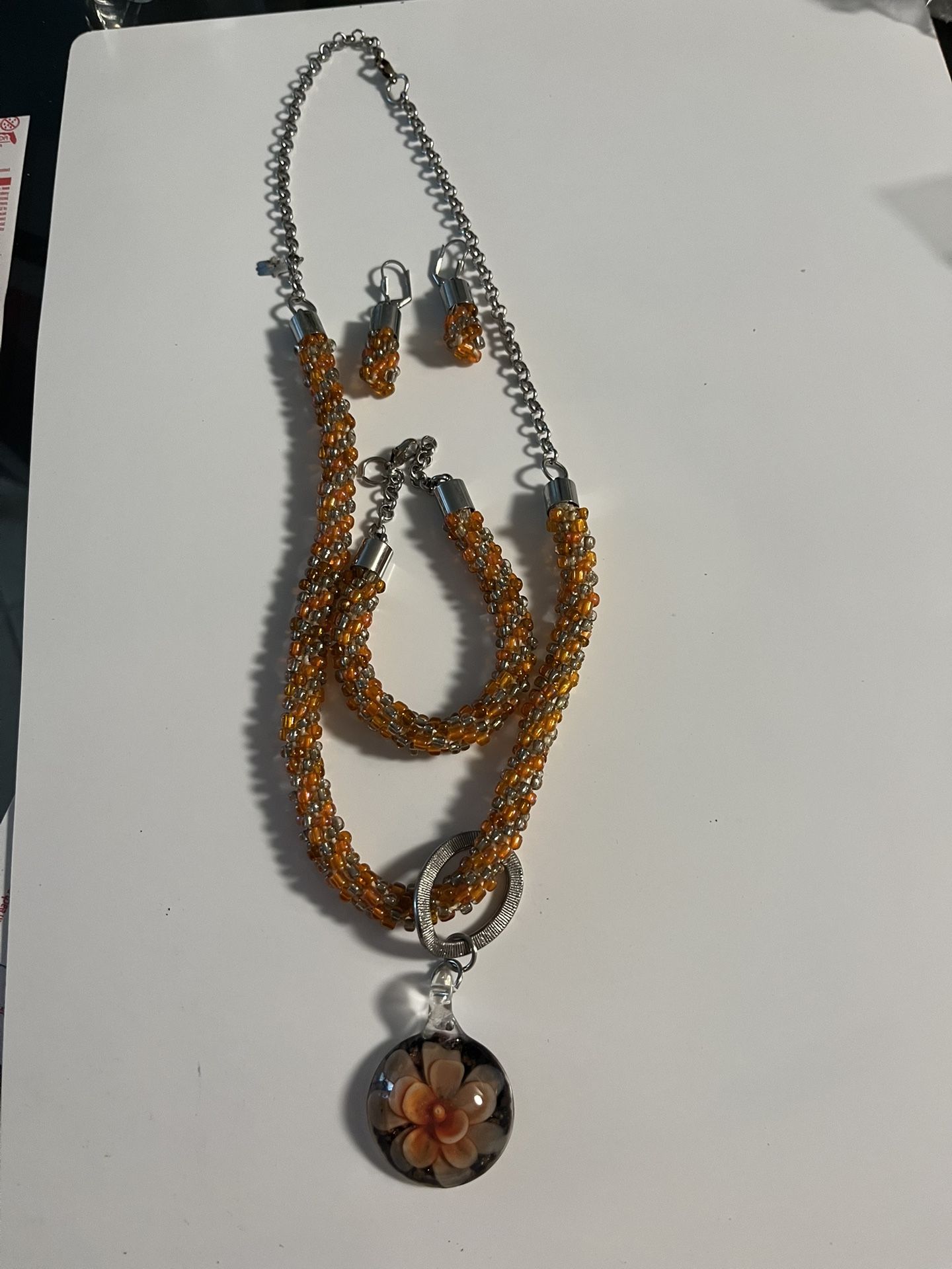 Braided Stone Necklace Lace Bracelet Earings
