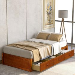 Oak Twin Sized  Solid Wood (Pine) Platform Bed Frame w/ 3-Storage Drawers [NEW] **Retails for $765 <Assembly Req>