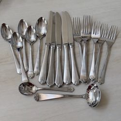 18pc Wallace Lotus Stainless Flatware Set 18/8 Glossy Ball Tip Handle Japan
