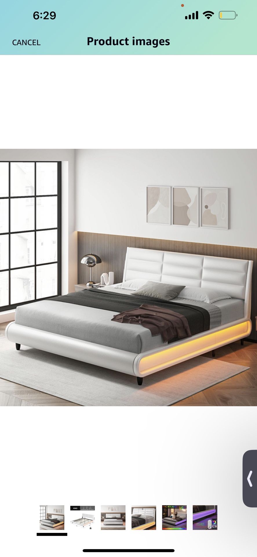 New in box King Size Upholstered Bed Frame with Smart LED, PU Low Profile Sleigh Platform Bed with Adjustable Headboard, Modern Mattress Foundation wi