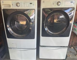 Kenmore Front-Load Washer and Dryer Set with Pedestals