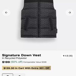 Coach Signature Down Vest Size xl