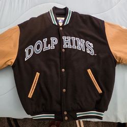 Vintage 90s Starter Miami Dolphins Wool Leather Letterman Varsity Bomber Jacket