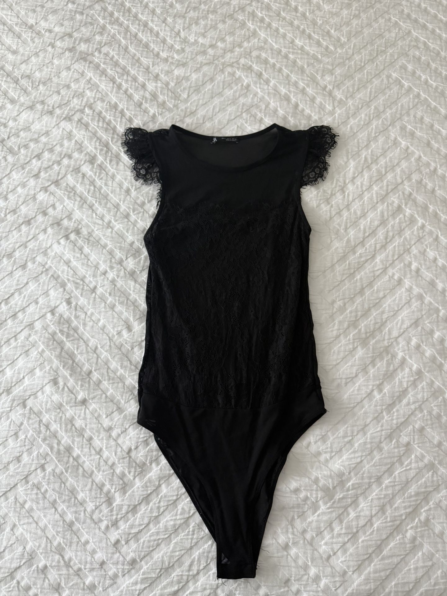 Zara Black Lace Cap Sleeve Bodysuit
