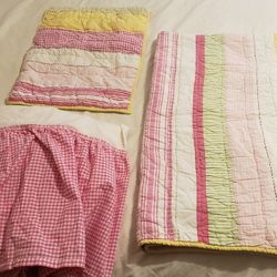 pottery barn baby quilt, crib skirt, and matching sham