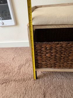 Storage Bench with Cushion and Wicker Basket