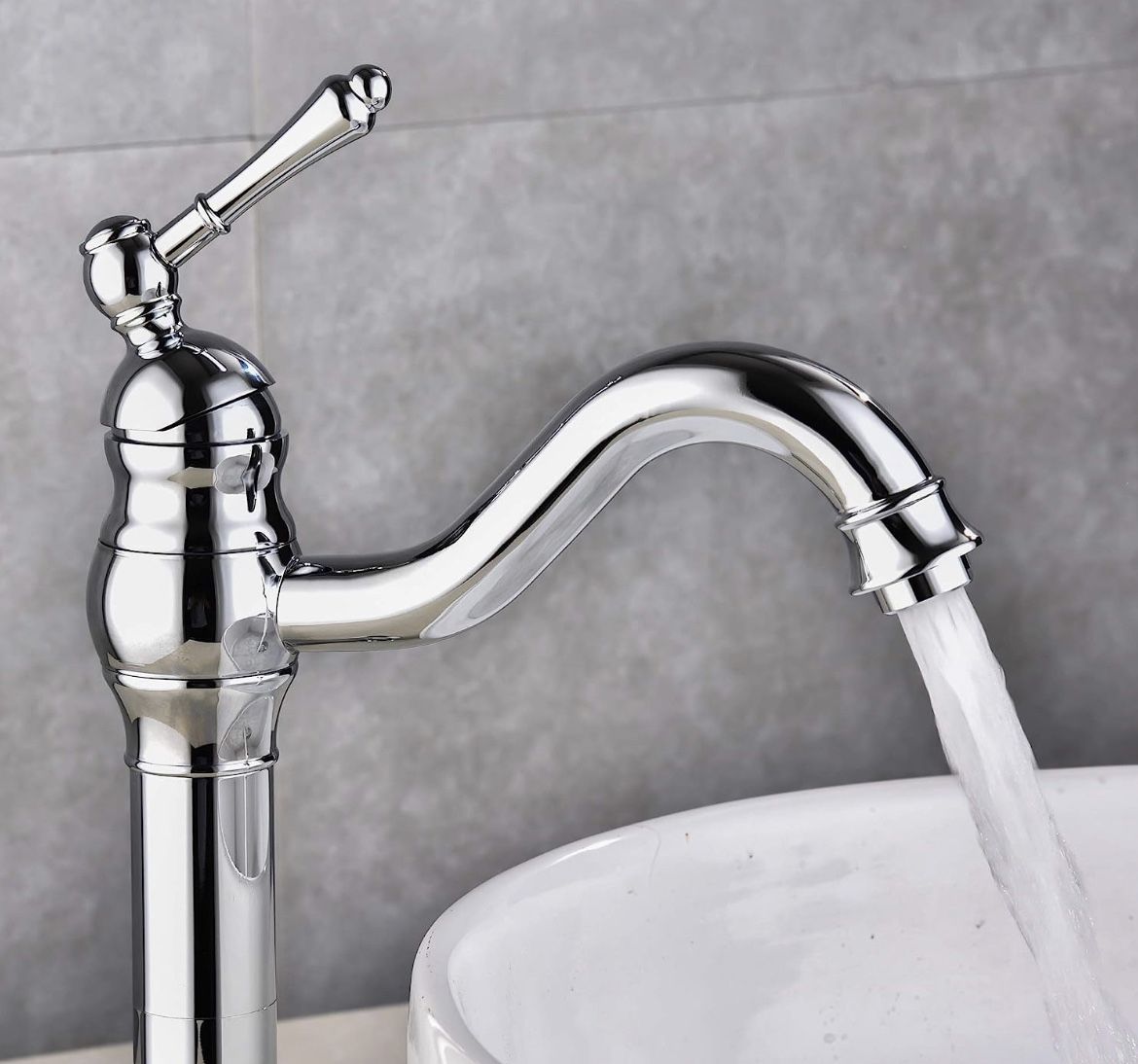 MYHB 360° Swivel Spout Bathroom Vessel Sink Faucet with Drain Brass Single Handle Lever Mixer Tap 2515CH Chrom