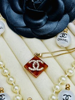 Diamond Shaped Pendant Cheetah Pattern With Gold CC Logo 
