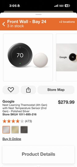 Google Nest Learning Thermostat (4th Gen) with Nest Temperature Sensor (2nd Gen) - Polished Silver