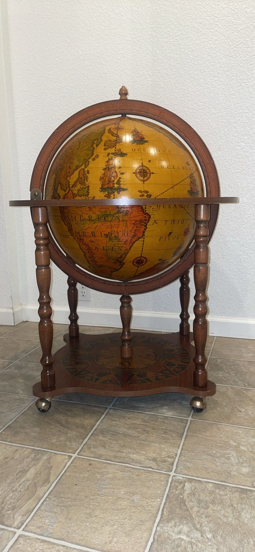 Vintage Italian Zodiac Bar Cart World Globe * Mid Century Style Liquor Holder