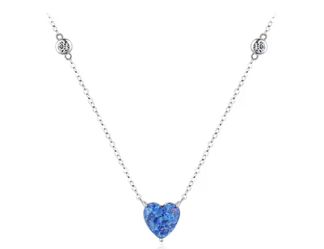 Silver Heart Simulated Blue Opal Necklace 