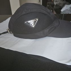 Prada Mesh Panel Renylon Baseball Hat 