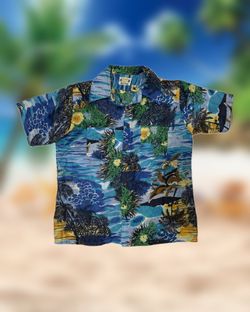 Mauna Kea Hawaiian Beach Floral Button Up Shirt Mens Medium Short Sleeve