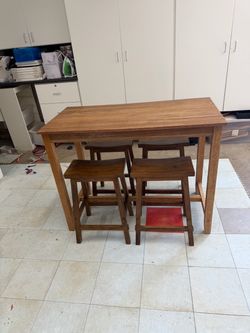 Wood Table and 4 barstools