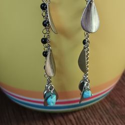 Turquoise And Silver Dangling Earrings