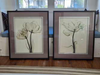 Large Matching Framed Floral Wall Art Prints – Solid Wood Frames (33" x 40" x 2.5")