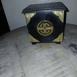 Asian Style Wooden Trinket Box With Brass Decoration 