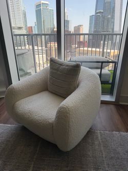 Modern White Bouclé Curved Accent Chair