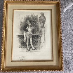 Vtg. Gold Framed Etching “The Connoisseur “ Mariano Fortuny (1(contact info removed)) 16”5 X 23.5”