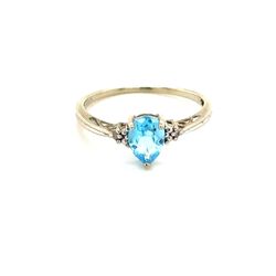 10K White Gold Blue Topaz/Diamonds Ring