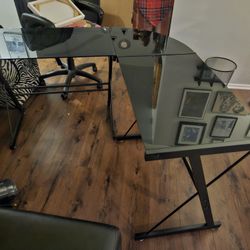 L-shaped Glass Top Computer Desk