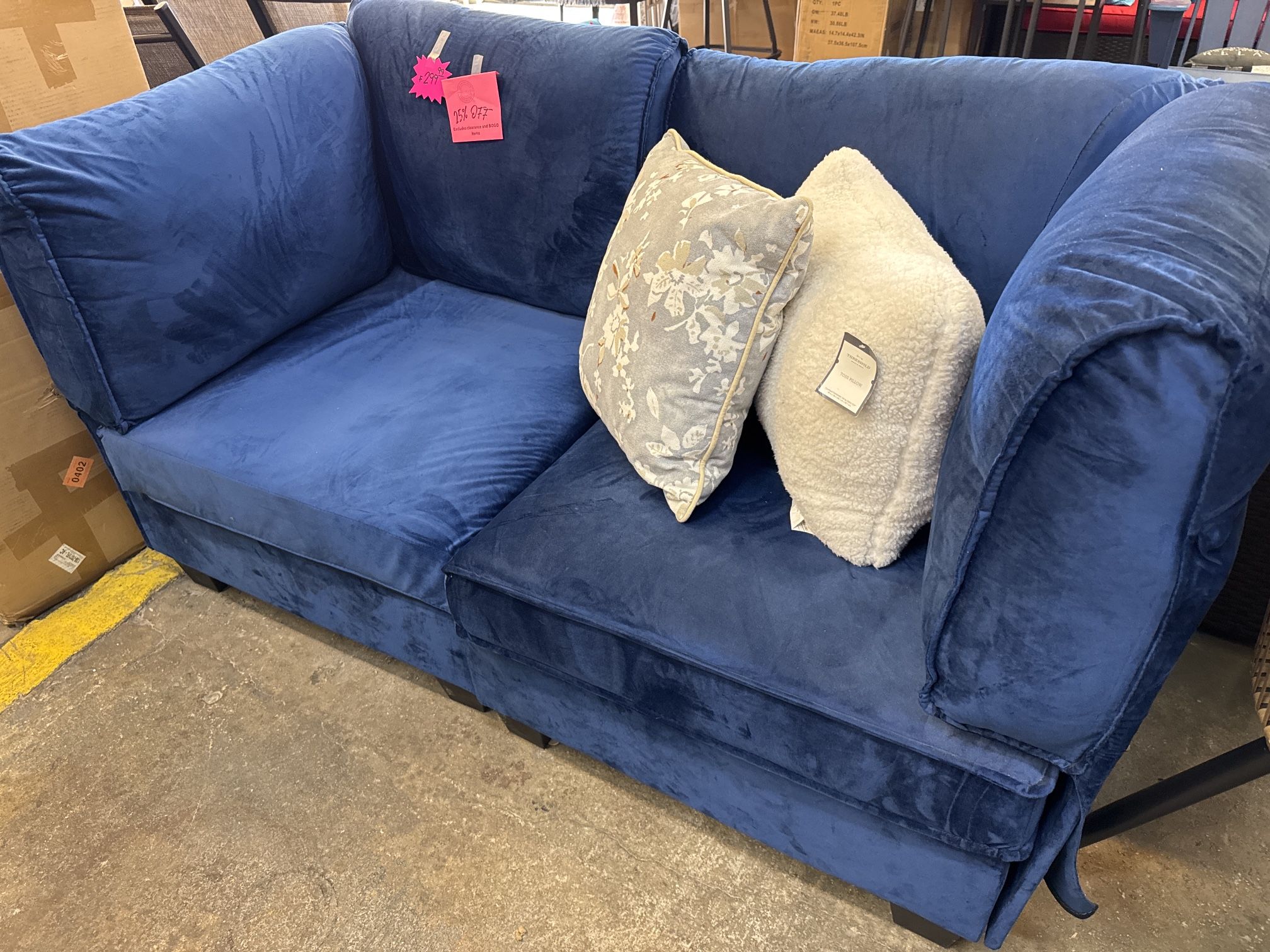 Blue Velvet Loveseat New Fully Assembled