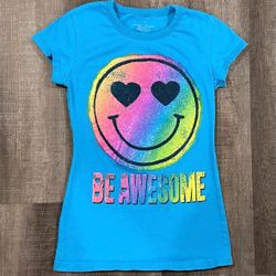 Girls Medium (7-8) Blue “Be Awesome” Smiley Face Tee