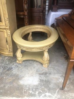 Oval White Wash Coffee Table W/glass Top 