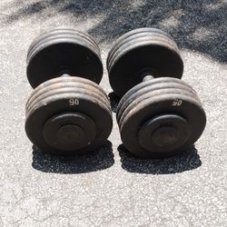 PAIR  OF PRO STYLE  90  LB.  DUMBBELLS 