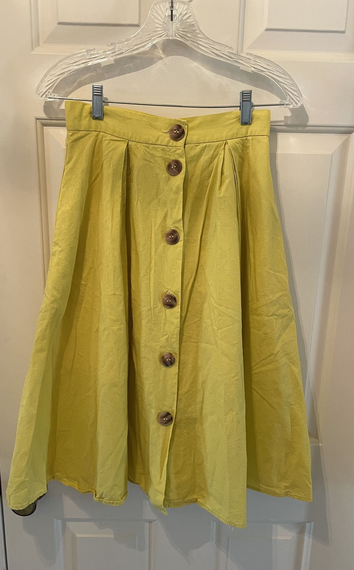 Zara Basic Collec BlueBlush Lime Yellow Midi A-line Button Skirt- Size small- 100% Cotton