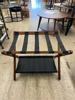 SONGMICS Luggage Rack Folding Suitcase Stand w/ Storage Shelf - Walnut Brown