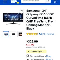 Samsung - 34” Odyssey G5 1000R Curved
