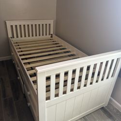 White Twins Bed Frame Includes 3 Storage Drawers