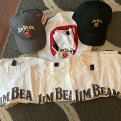 3 Jim Beam Hats & 3 Jim Beam T-Shirts