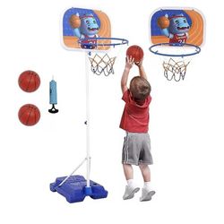2 in 1 Mini Basketball Stand Adjustable Height Portable 96-170 cm Water or Sand Filled Foot, Outdoor/Indoor Basketball Hoop with 2 Balls for 3-8 Years