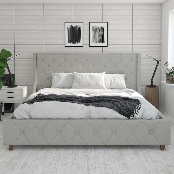 CosmoLiving by Cosmopolitan Mercer Upholstered Bed in Light Grey Linen in King