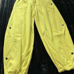 Women’s Yellow Barrel Sweatpants with Black Buttons and side Scalloped details