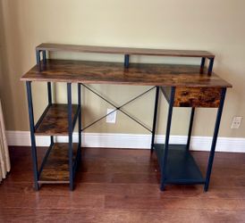 Computer desk with shelves and drawer