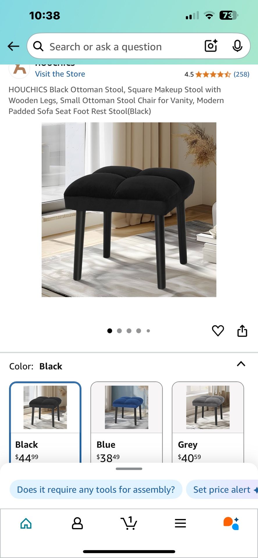 Ottoman Stool, Square Makeup Stool with Wooden Legs, Small Ottoman Stool Chair for Vanity, Modern Padded Sofa Seat Foot Rest Stool(Black)