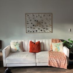 WHITE FAUX LEATHER SLEEPER COUCH 