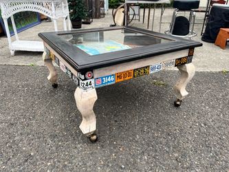 License Plate Coffee Table with Glass Top
