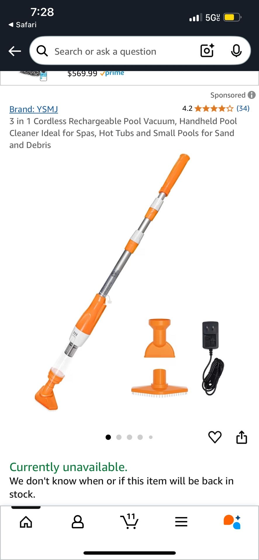 3 in 1 Cordless Rechargeable Pool Vacuum, Handheld Pool Cleaner Ideal for Spas, Hot Tubs and Small Pools for Sand and Debris