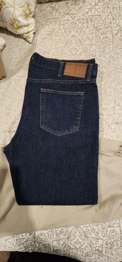 Dark Wash Denim Jeans with Leather Patch