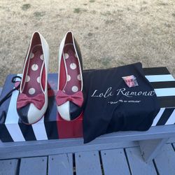 Lola Ramona Elsie Women's Size 10 Black Cream Red Bow Style Heel Pumps Shoes