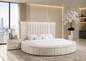 ROUND BED in ivory with storage drawers 🛏️